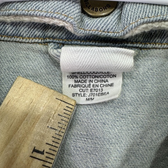 Billabong Jacket Womens Medium Blue Denim Hooded Striped Sleeves Boho Casual - Picture 4 of 14